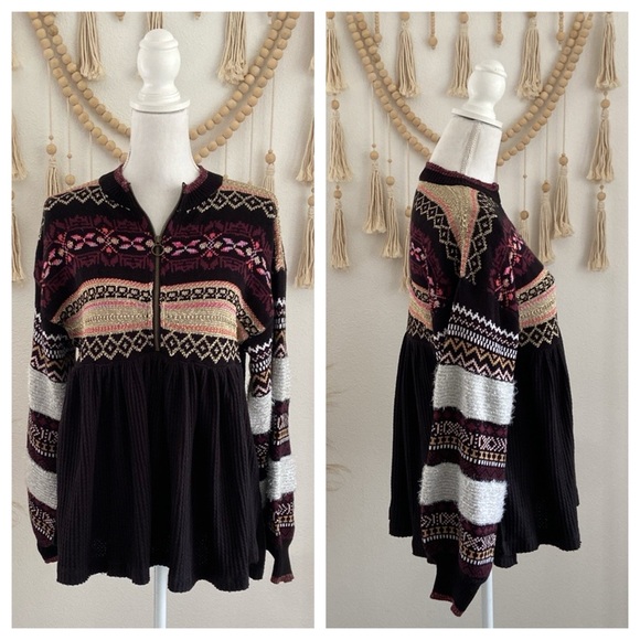 Free People cabin fever thermal sweater knit metallic silver gold winter vibes S - Picture 1 of 17
